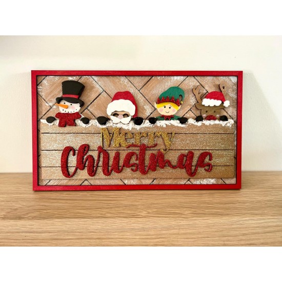 3mm mdf Rectangular Merry Christmas Character Plaque Layered Designs