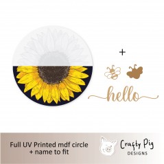 Printed Circle Half Sunflower and mdf Word/Name Personalised Name Plaques