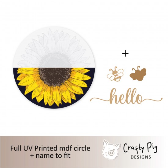 Printed Circle Half Sunflower and mdf Word/Name Personalised Name Plaques