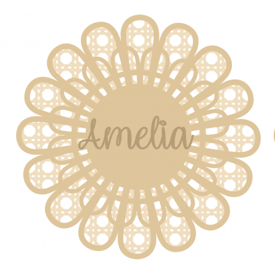3mm mdf Layered Rattan Double Sunshine Flower - with name Personalised and Bespoke
