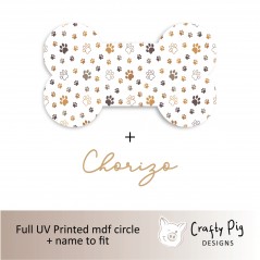 Printed Dog Bone with Name - Brown and Beige Paw Pattern Personalised Name Plaques