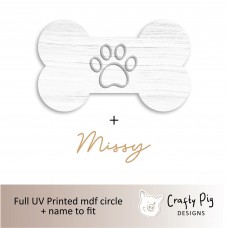 Printed Dog Bone with Name - White Wood Paw Personalised Name Plaques