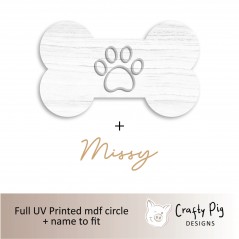 Printed Dog Bone with Name - White Wood Paw Personalised Name Plaques