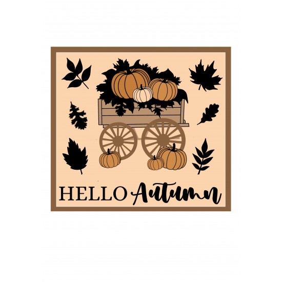 3mm mdf Hello Autumn Cart Sign Halloween