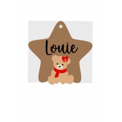 3mm mdf Personalised Star and Teddy with Bow Bauble Personalised and Bespoke