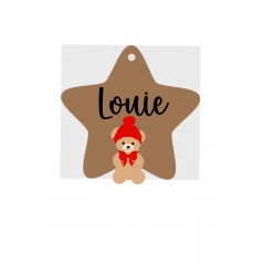 3mm mdf Personalised Star and Teddy with Hat Bauble Personalised and Bespoke