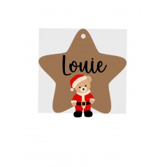 3mm mdf Personalised Star and Teddy with Santa Outfit Bauble Personalised and Bespoke
