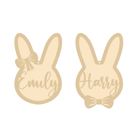 3mm mdf Layered Personalised Bunny Head Bauble Easter