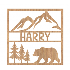 4mm Oak Veneer Bear and Mountains Personalised Plaque Animal Shapes