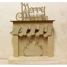 18mm Christmas fireplace with hanging stockings - 'Merry Christmas' 18mm MDF Christmas