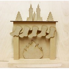 18mm Christmas fireplace with hanging stockings - 'Candles (With Trees)' 18mm MDF Christmas