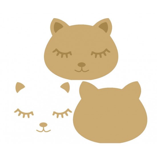 18mm 3D Cat Head (200mm wide) 18mm MDF Animal Shapes 3D and Engraved