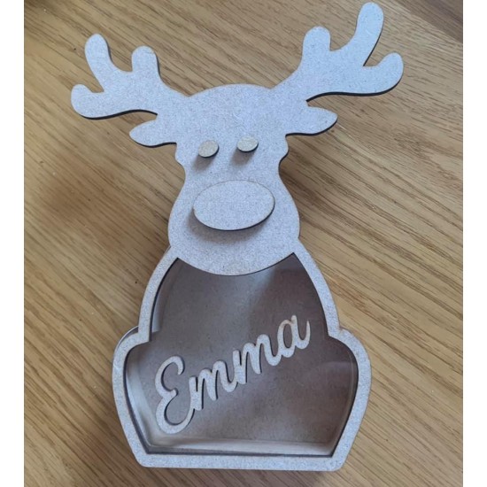 18mm Layered Fillable Sitting Reindeer with name Personalised and Bespoke