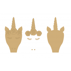18mm Natural Unicorn Head with 3mm flowers, horn and cheeks (200mm) 18mm MDF Craft Shapes
