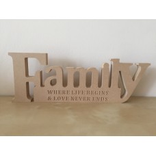 18mm MDF Engraved Family Block (Where Life Begins and Love Never Ends) 18mm MDF Signs & Quotes