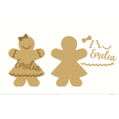 18mm Freestanding Gingerbread Girl with stick on name and detail 18mm MDF Christmas