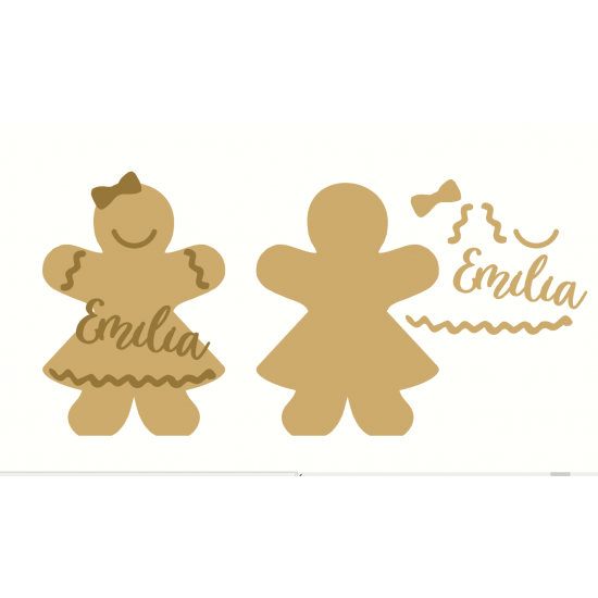 18mm Freestanding Gingerbread Girl with stick on name and detail 18mm MDF Christmas