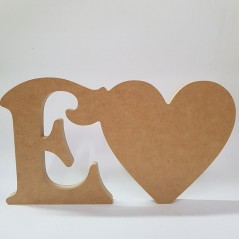 18mm Freestanding Heart and Letter 18mm MDF Craft Shapes