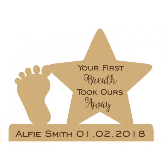 18mm Personalised Engraved Star and Foot - Your First Breath Took Ours Away Personalised and Bespoke