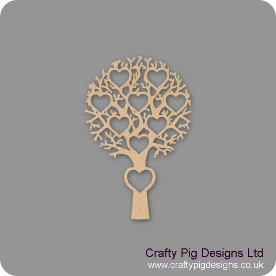 3mm MDF Tree With 9 Hearts - Personalised With Names Or Any Wording Trees Freestanding, Flat & Kits