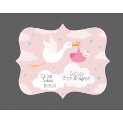 3mm Acrylic Box Topper- Pink or Blue Baby Stork Design Personalised and Bespoke