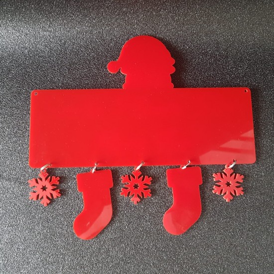Acrylic Plaque with Santa Head, Stockings & Snowflakes Christmas Baubles