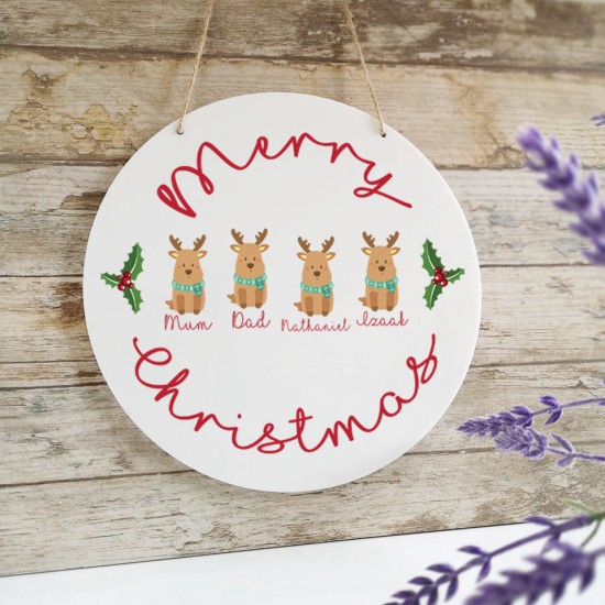 Personalised Printed White Circle - Reindeer Family Personalised and Bespoke
