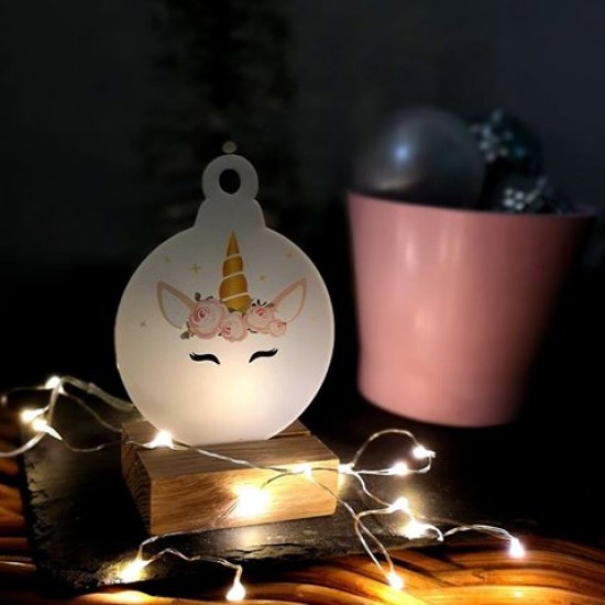 Printed Unicorn Crown Bauble on frosted acrylic Christmas Baubles