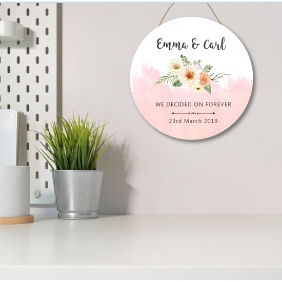 3mm White Acrylic Printed Circle - We Decided On Forever - Floral - Blush and Black Personalised and Bespoke