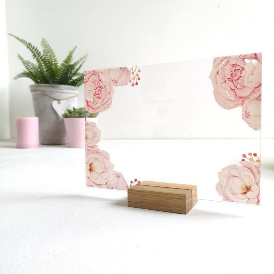 Printed Pink Peony on Clear Acrylic Plaque Printed Ribba Inserts