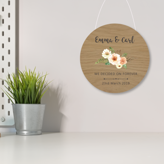 4mm Oak Veneer Printed Circle - Floral Design - We Decided on Forever Personalised and Bespoke