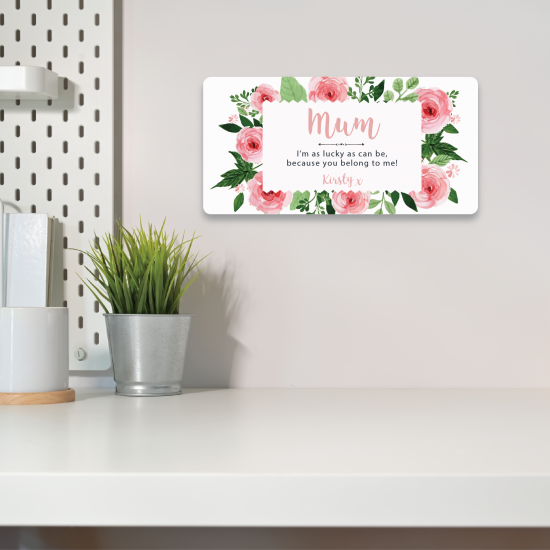 Personalised Printed Rectangle - Mum - I'm as Lucky as can be (Floral Rectangle Label Design) Personalised and Bespoke