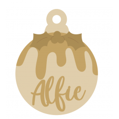 3mm mdf layered Christmas Pudding Bauble with name Personalised and Bespoke