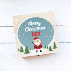 Personalised Square Printed Christmas Eve Box Design - Happy Santa Blue Personalised and Bespoke