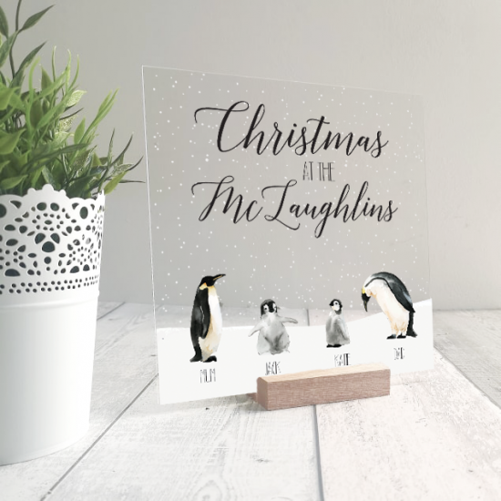 Printed IKEA Ribba or Sannahed Replacement Front Acrylic Christmas Scene - Penguins Personalised and Bespoke