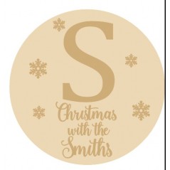 3mm mdf Circle with Initial and Snowflakes and Christmas at the Personalised and Bespoke