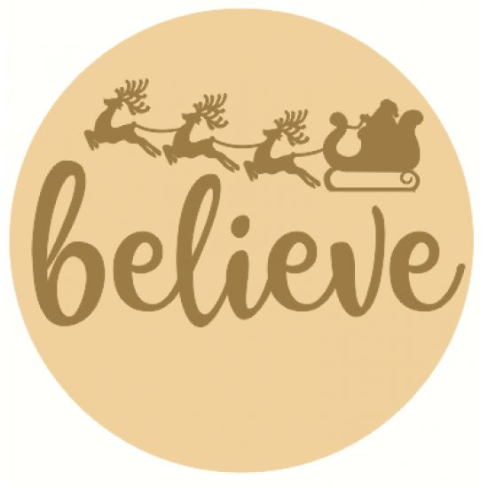 3mm mdf Layered Circle with Believe with Santa and Reindeer Sleigh Christmas Crafting