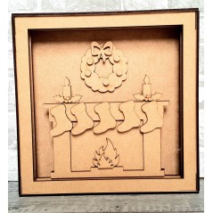 3mm mdf Shadow Box Frame Kit - Fireplace and Stockings Christmas Crafting