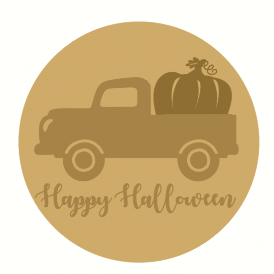 3mm mdf Happy Halloween Layered Circle with Truck and Pumpkin Halloween