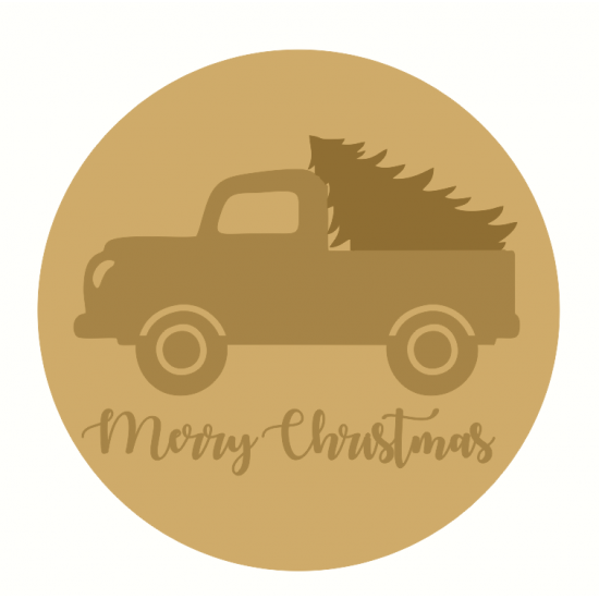 3mm mdf Merry Christmas Layered Circle with Truck and Tree Halloween