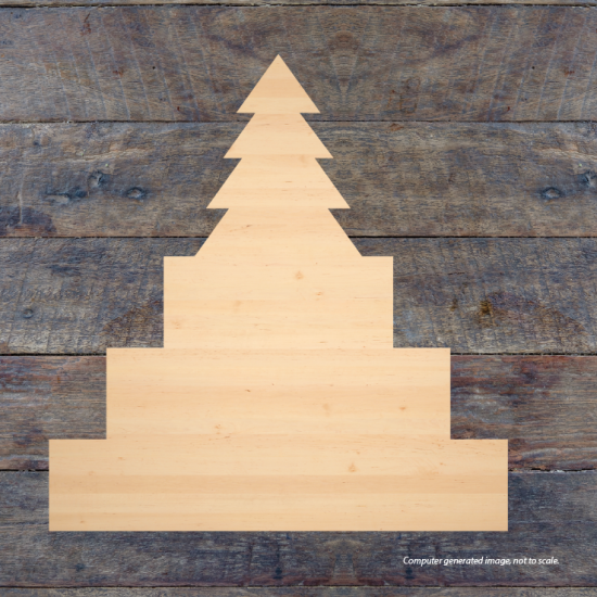 3 Tier MDF Joined 1 Piece Set with Christmas Tree (40mm high steps 100mm, 150mm, 200mm) Wooden Blocks, Tea Lights and Stacking Block Sets