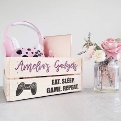 Printed Pale Pine Crate - Gadgets Pink Personalised and Bespoke