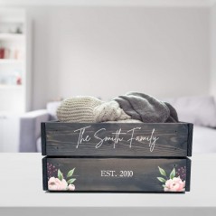 Printed Grey Crate - Family Crate Floral Personalised and Bespoke
