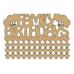 3mm MDF Family Birthdays Sign with cupcakes 