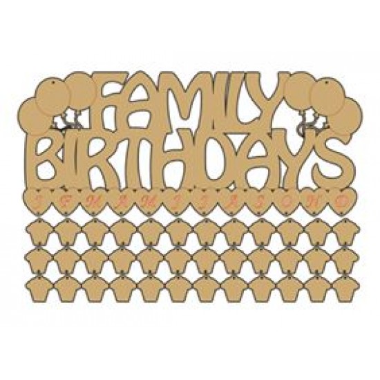 3mm MDF Family Birthdays Sign with cupcakes 