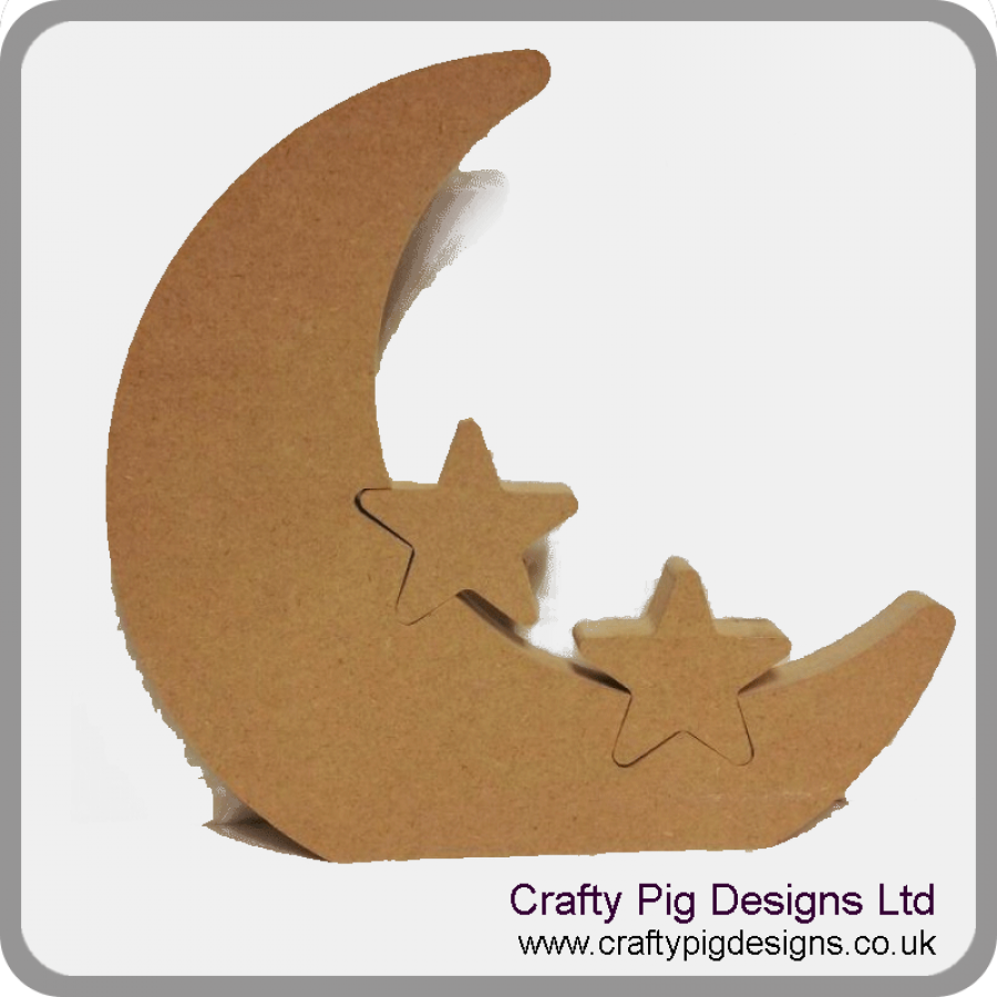 Moon and Stars 1,2 or 3 stars Freestanding 18mm MDF craft blank 