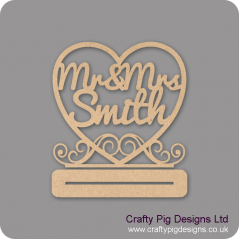 4mm MDF Freestanding Wedding Heart on plinth with Mr & Mrs (Surname) Personalised and Bespoke