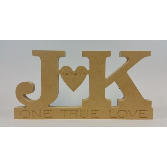 18mm Freestanding Initials And Heart Design (Engraved One True Love) 18mm MDF Engraved Craft Shapes