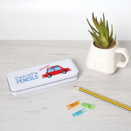 Personalised Printed White Pencil Tin - Car Personalised and Bespoke