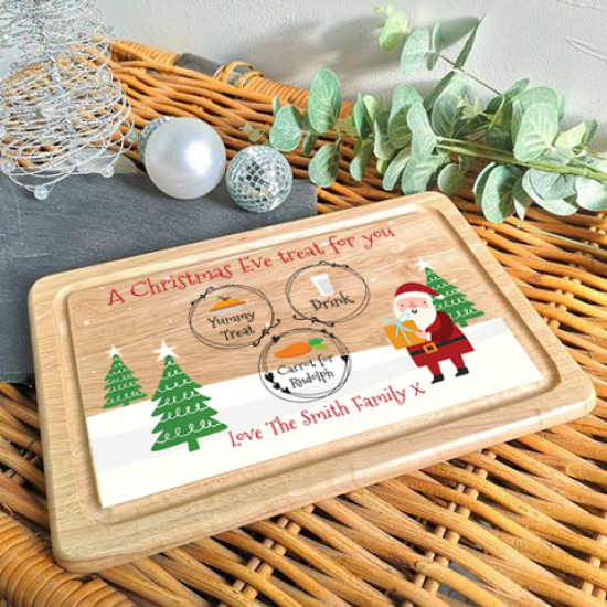 Printed Rectangular Eve Treat Board - Santa & Trees Printed Christmas Eve Treat Boards